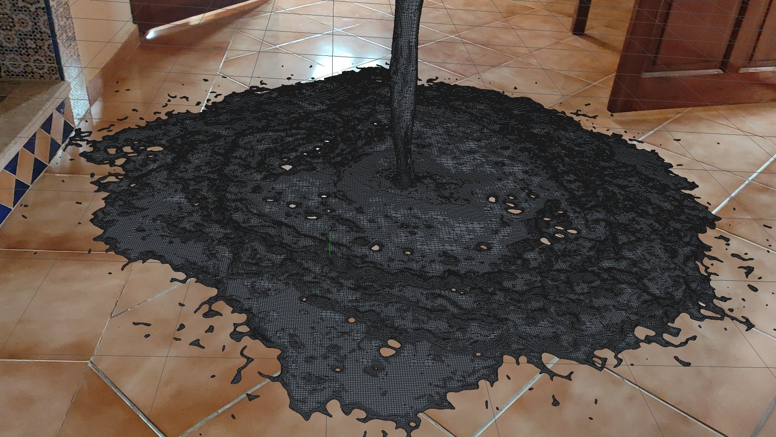 CG Liquid Simulation in Real mesh overlay on the live-action plate