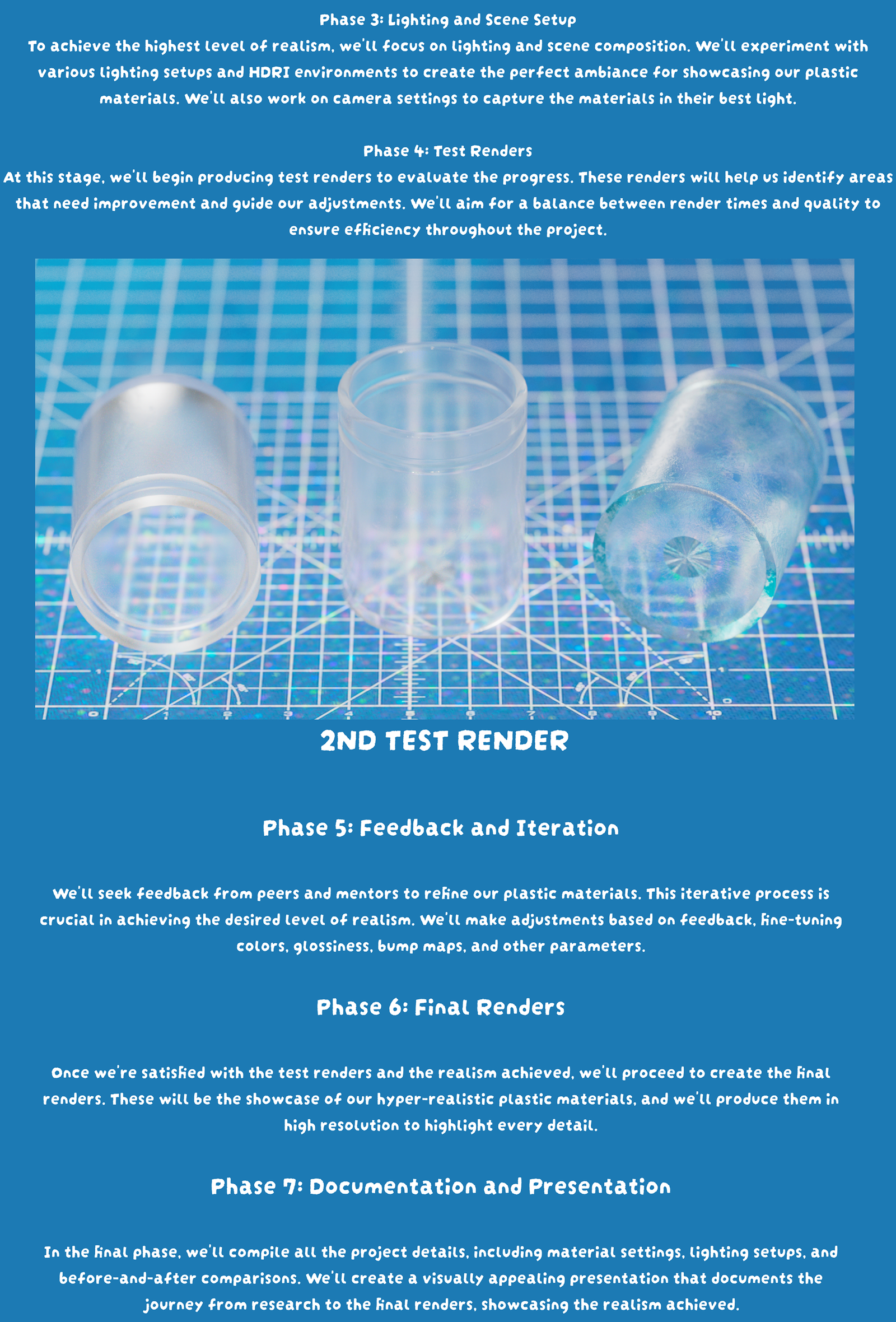 Crafting Hyper-Realistic Plastic Materials board showing lighting and test renders